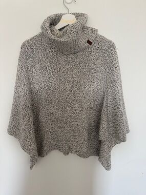 Roots Turtleneck Knit Poncho Sweater - Gray